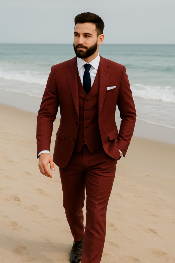 Costume 3 pièces rouge homme